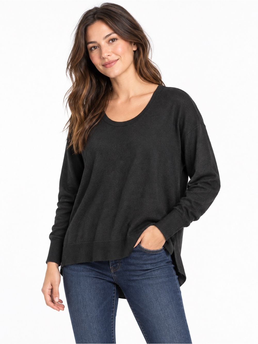 Madewell Black Scoop Neck High-Low Sweater Size Small NWT